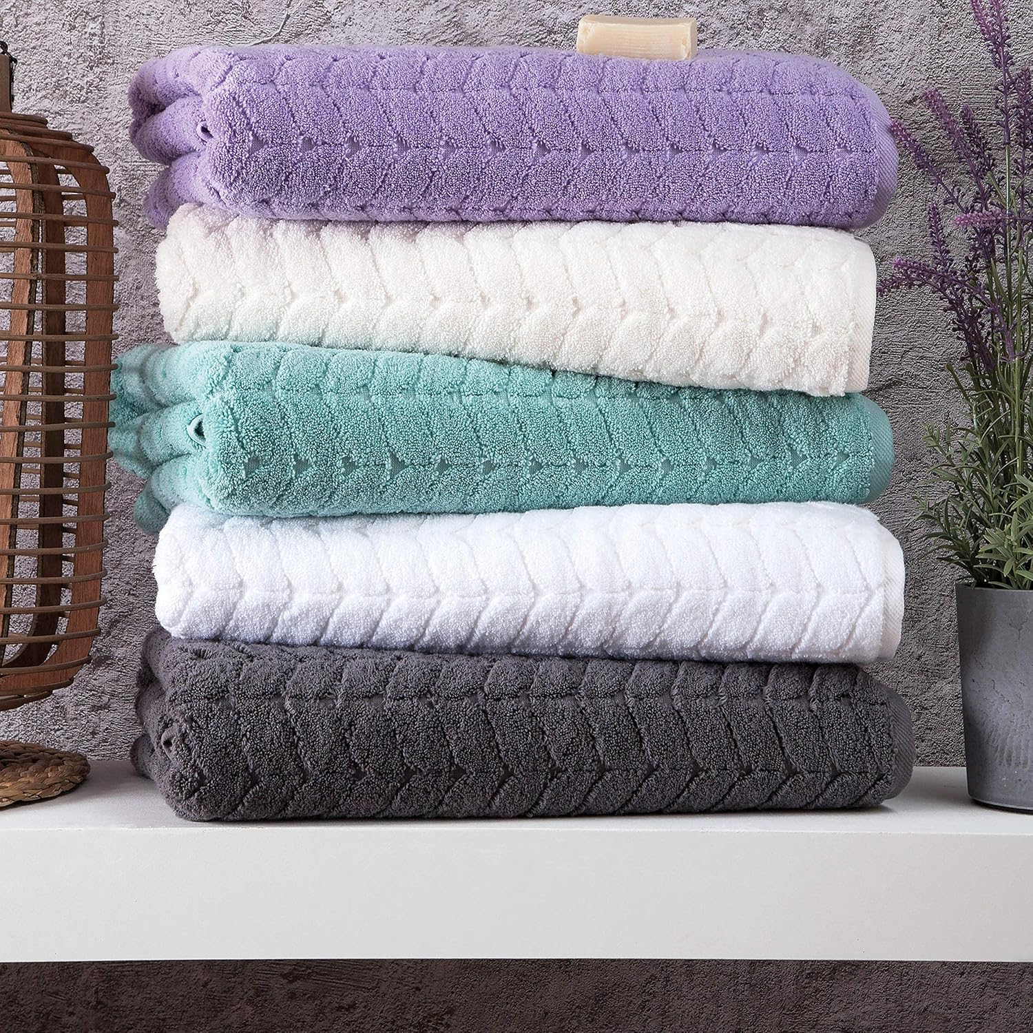 BAGNO MILANO Turkish Bath Towels, Soft Plush Jacquard Luxury Bath Towels, Quick Dry Towel Set (Aqua Green, 3 pcs Towel Set)