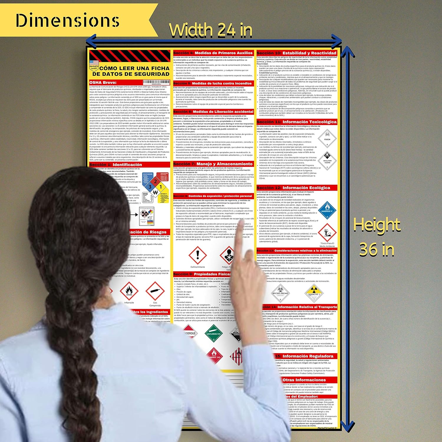 How to Read A Safety Data Sheet (SDS/MSDS) Poster | English & Spanish 2025 | 36 x 24 Inch | UV Coated Paper Sign | OSHA, HMIS, Hazard Compliance Center | Display Instructions Chemical Labels (Spanish)