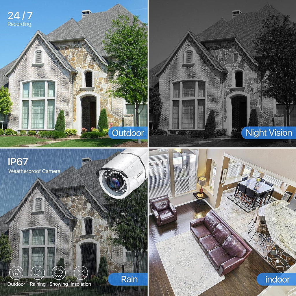 ZOSI H.265+ 1080p 16 Channel Security Camera System with AI Human Vehicle Detect, Hybrid 4in1 DVR, 8 x 1080p CCTV Bullet Cameras Outdoor, 120ft Night Vision and 105°Wide Angle, Remote Access, 4TB HDD