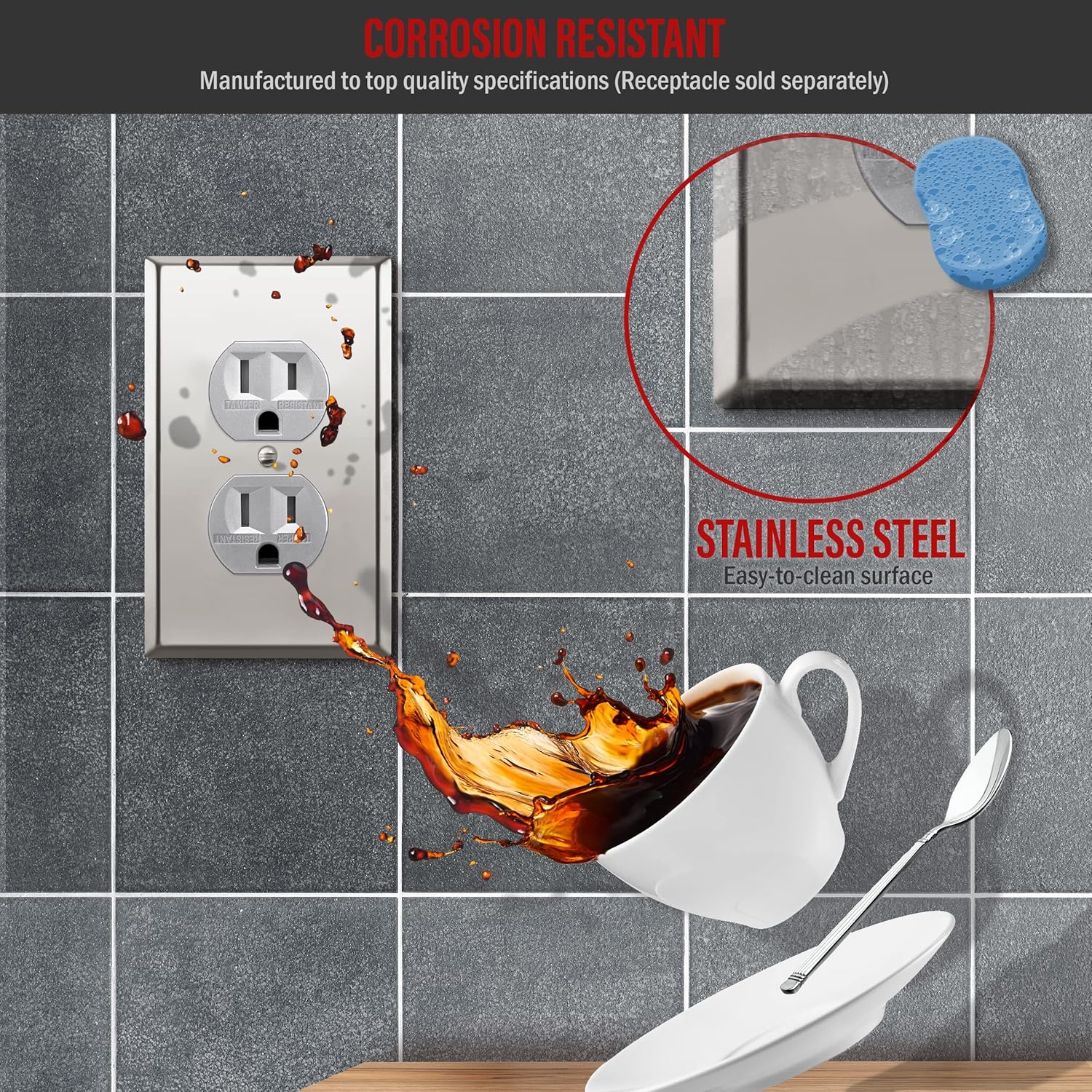 ENERLITES Duplex Receptacle Outlet Metal Wall Plate, Stainless Steel Outlet Cover, Corrosion Resistant, Size 1-Gang 4.50" x 2.76", Stainless Steel 201, 7721-PC, Polished Chrome, Silver