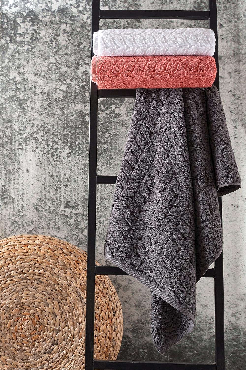 BAGNO MILANO Turkish Bath Towels, Soft Plush Jacquard Luxury Bath Towels, Quick Dry Towel Set (Charcoal, 2 pcs Bath Towel Set)