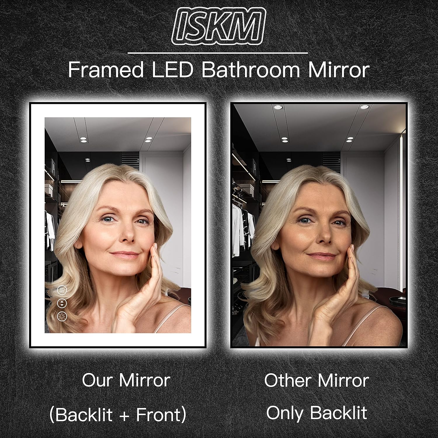 ISKM Framed LED Mirror for Bathroom 96"x36", Dimmable LED Bathroom Mirror with Lights, Anti-Fog, Front and Backlit Lighted Mirror 3-Colors, Shatterproof, Memory Function